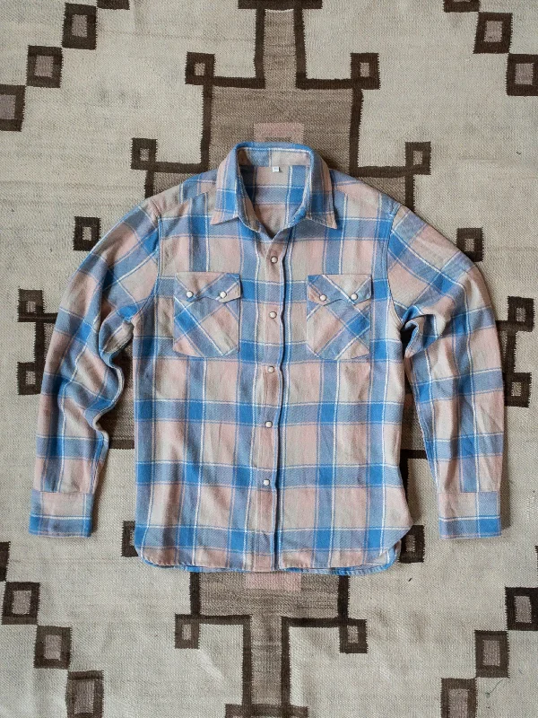 Act Now Washed Flannel Pearlsnap Shirt - Marine Blue Hearth Plaid