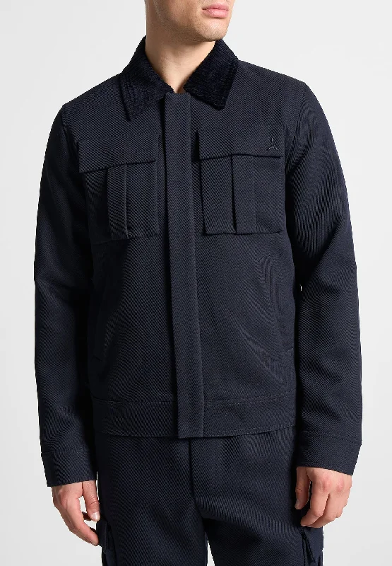 Weekend Deal Twill Trucker Jacket with Velvet Collar - Navy
