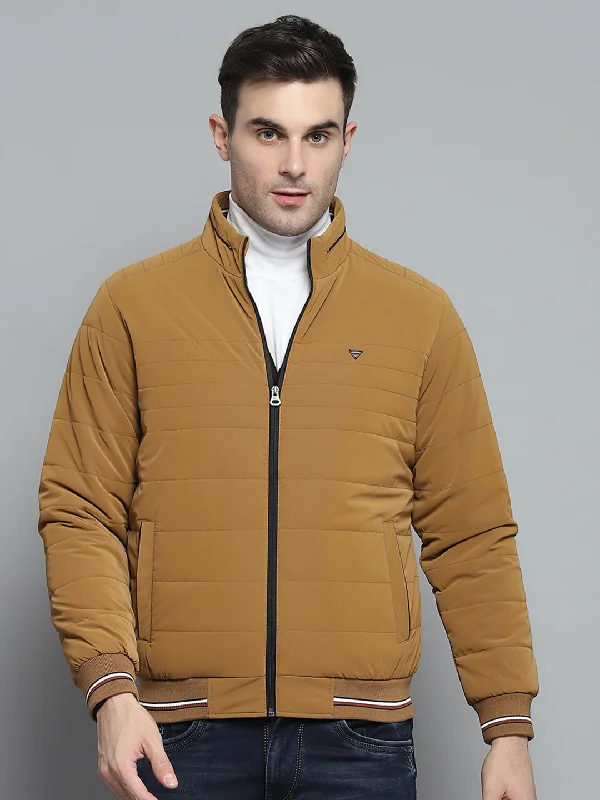 Final Offer Men Mustard Solid Mock Neck Full Sleeve Jacket