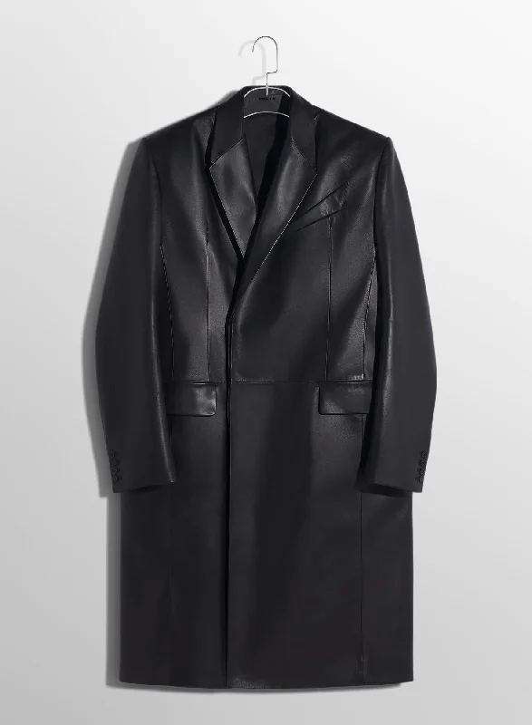 Deep Savings black single-breasted leather coat