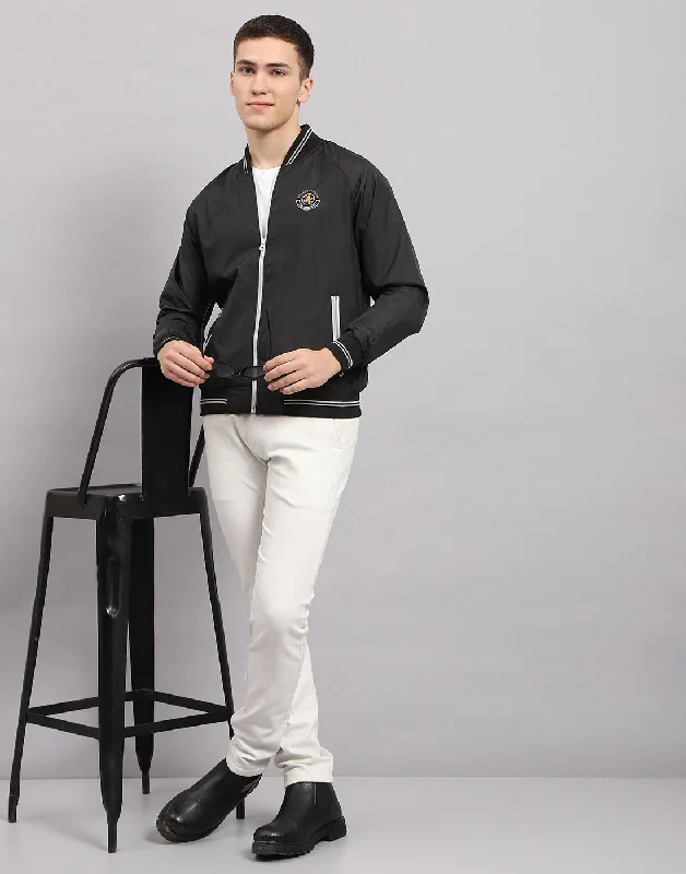 Weekend Savings Fiesta Men Black Solid Mock Neck Full Sleeve Jacket