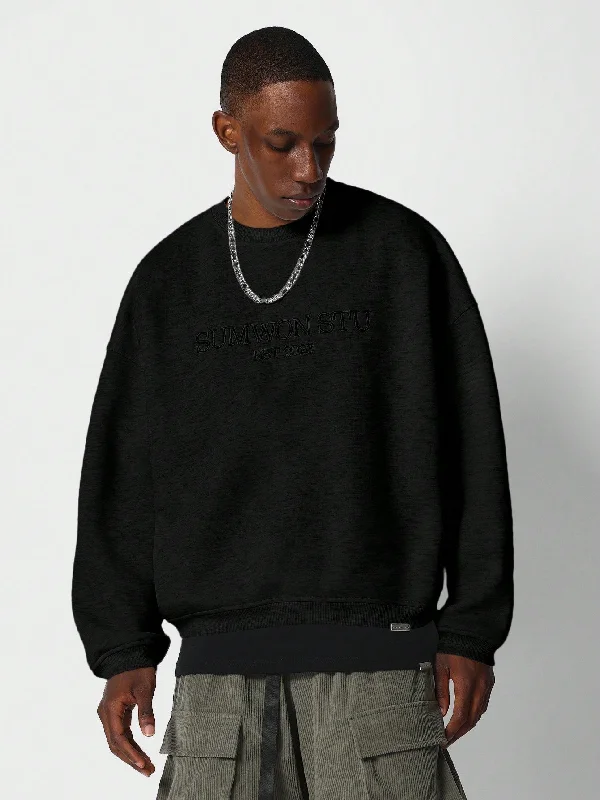 Big Deal Oversized Fit Crew Neck Embroidered Sweatshirt