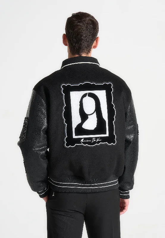 Now or Never Mona Lisa Wool Blend Varsity Jacket - Black
