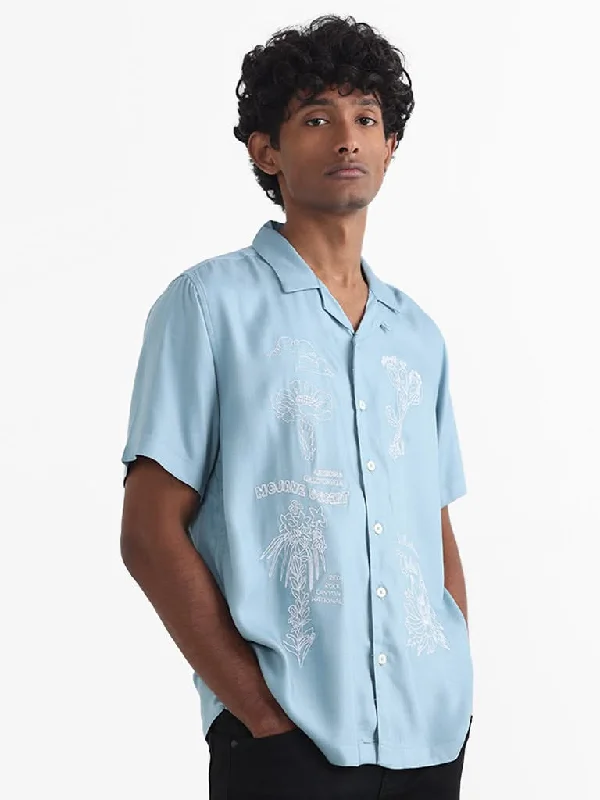 Best Seller Nuon Light Blue Embroidered Relaxed-Fit Shirt