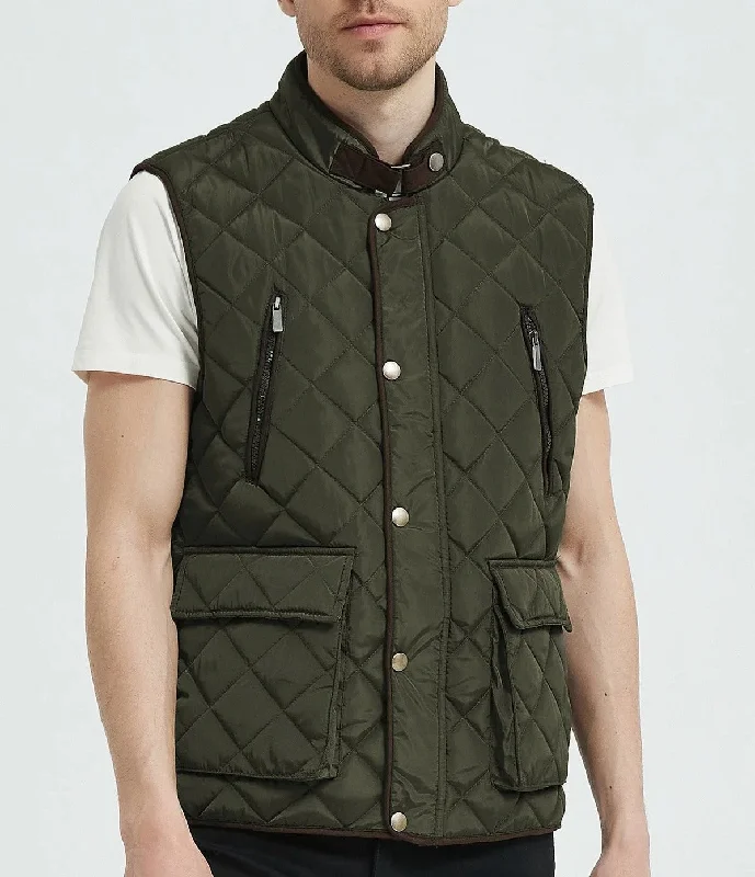 Lowest Price Classic Quilt Gilet with Trims in Khaki