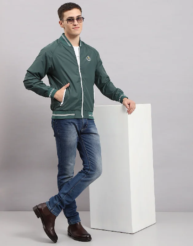 Clearance Items Men Olive Solid Mock Neck Full Sleeve Jacket