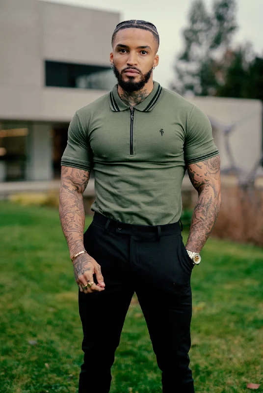 Early Access Father Sons Khaki and Black Collar Contrast Zip Polo - FSH337