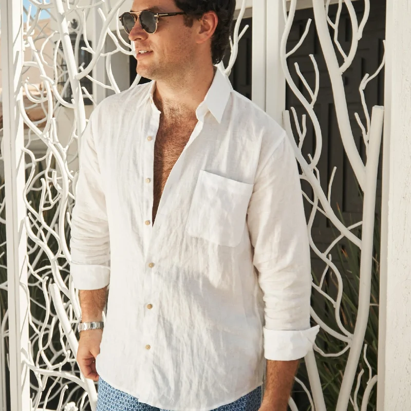 Big Savings The Casa Blanca - Long Sleeve White Linen Shirt