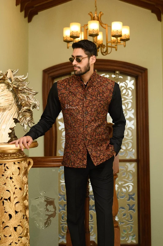 Today's Special Pashtush Mens Woven Structured Waistcoat, Slim Fit, Black