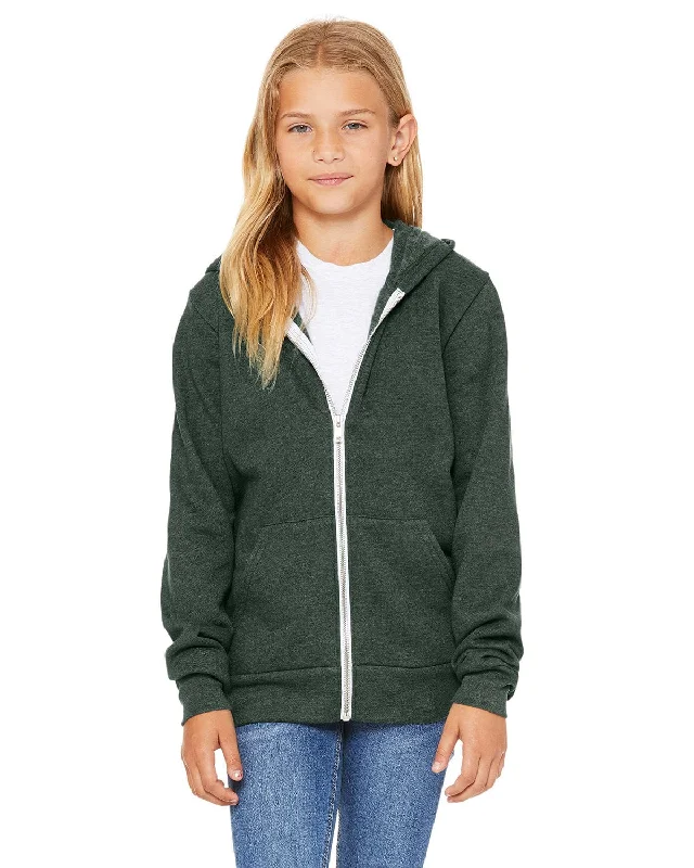 Price Smash Bella+Canvas Youth Sponge Fleece Full-Zip Hooded Sweatshirt | Heather Forest Price Smash Bella+Canvas Youth Sponge Fleece Full-Zip Hooded Sweatshirt | Heather Forest