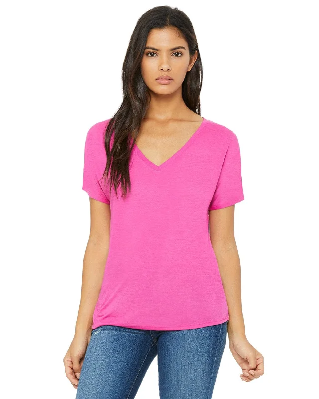 Hurry In Bella+Canvas Ladies Flowy Simple V-Neck T-Shirt | Berry