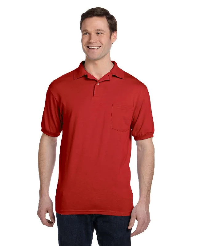 The Best Prices Hanes 50/50 Jersey Knit Pocket Polo Shirt | Deep Red