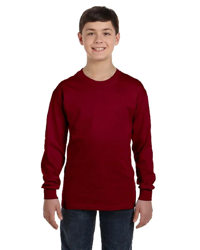 Limited Availability Gildan Youth Heavy Cotton Long Sleeve T-Shirt | Garnet
