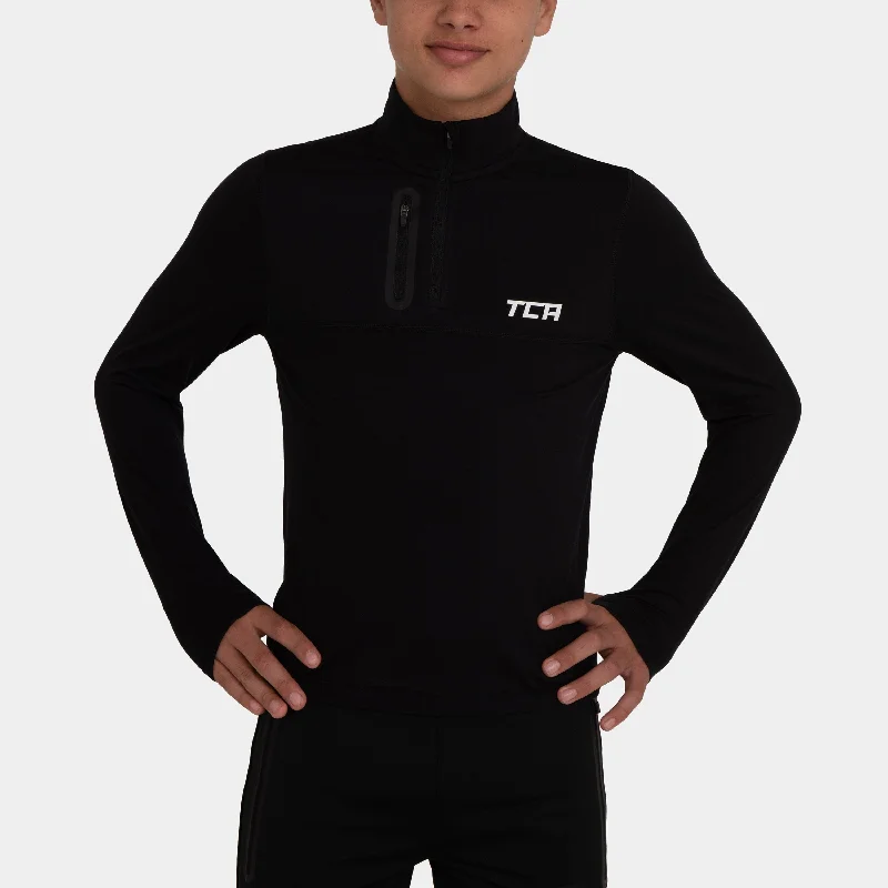 Savings Galore Fusion Half Zip Running Top For Boys with Thumbholes & Chest Zip Pocket