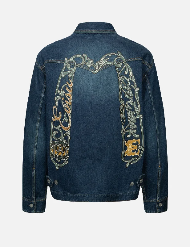 Price Smash Sheridan Daicock Print and Seagull Embroidery Regular Fit Denim Shirt Jacket