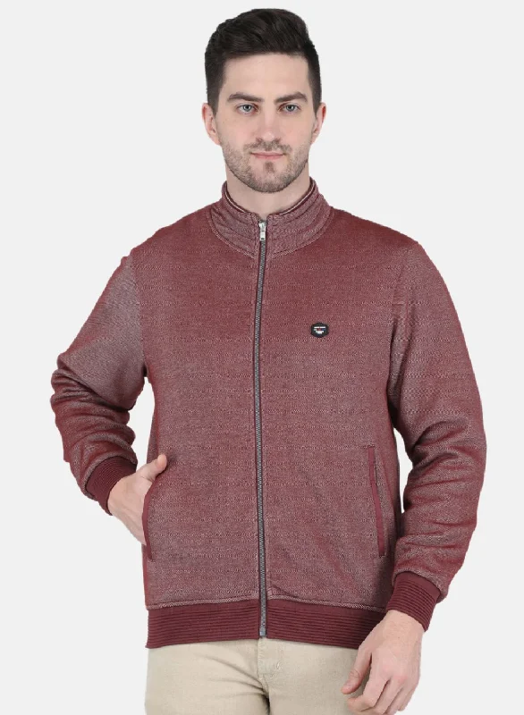 Amazing Value Men Maroon Jaquard Full Sleeve Collar Jacket