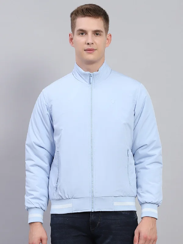 Best Deals Men Sky Blue Solid Mock Neck Full Sleeve Jacket