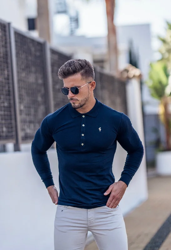 Weekend-Only Price Drops Father Sons Classic Navy Long Sleeve Polo Shirt with Gold Metal Emblem Decal & Buttons - FSH516 Weekend-Only Price Drops Father Sons Classic Navy Long Sleeve Polo Shirt with Gold Metal Emblem Decal & Buttons - FSH516