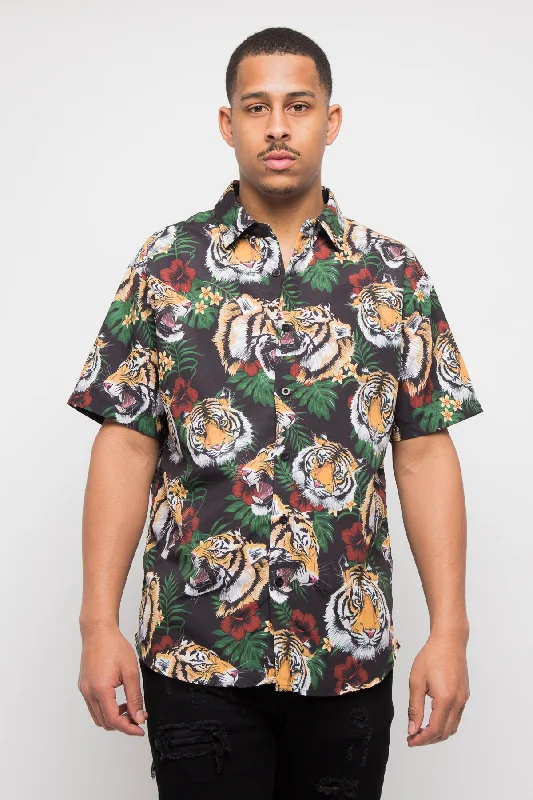 Super Bargain Floral Tiger Button Up