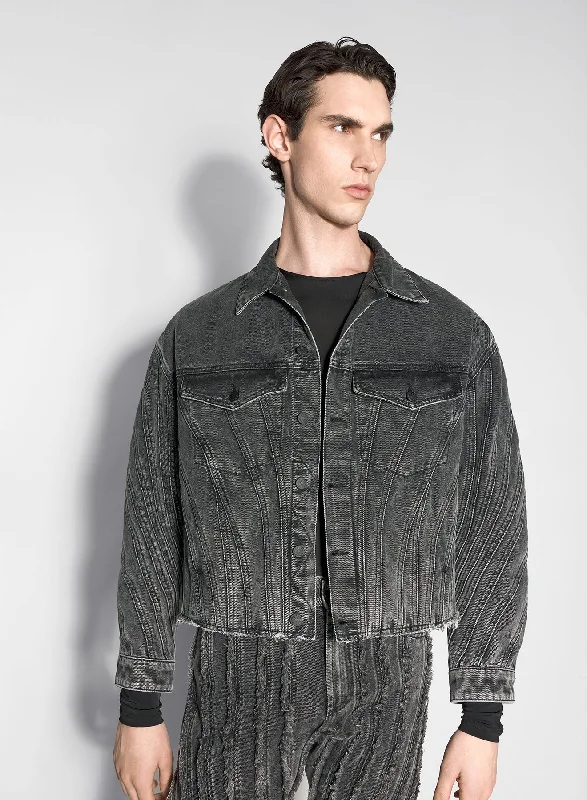 Now Available washed black spiral denim jacket