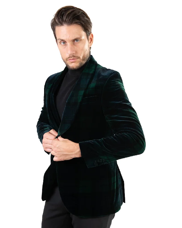 Deal Mania Green Tartan Velvet Evening Jacket