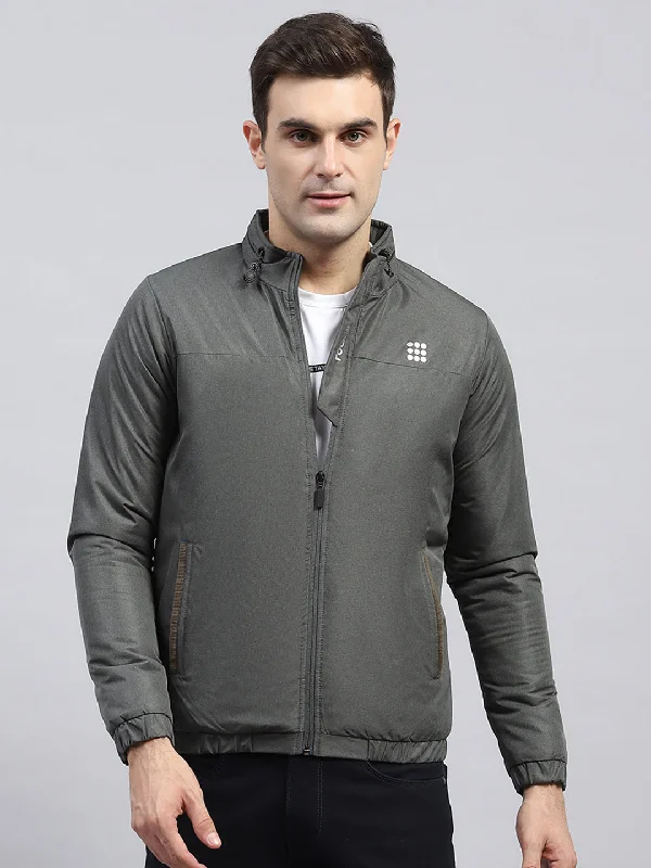 Can't Be Beat Men Olive Solid Mock Neck Full Sleeve Jacket