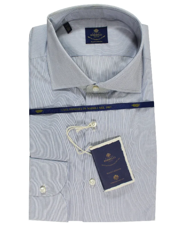 Best Bargains Luigi Borrelli Dress Shirt White Blue Stripes - Royal Collection 38 - 15 SALE