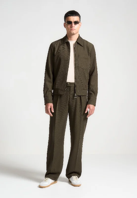 Weekend Wonders Await! Twill Tailored Jacket - Khaki