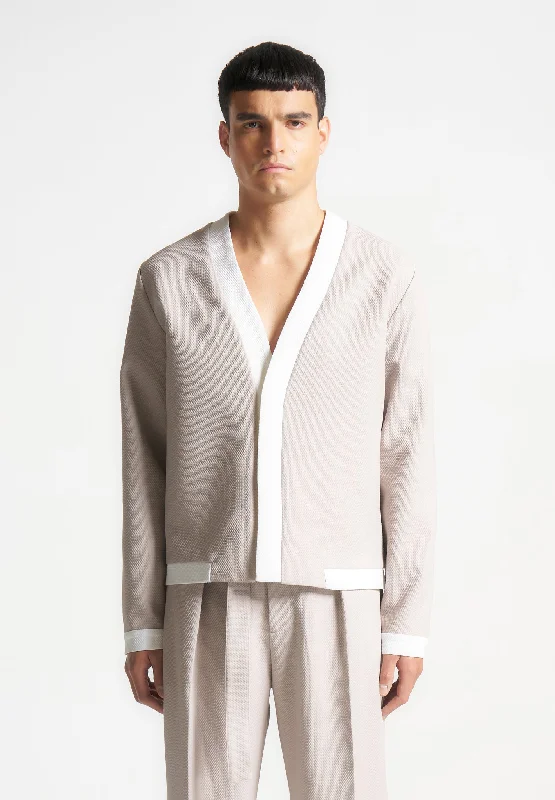 Weekend Deals That Dazzle Textured Contrast Cardigan - Stone/White
