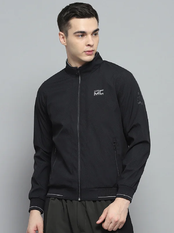 Year-End Sale Men Black Solid Mock Neck Full Sleeve Jacket