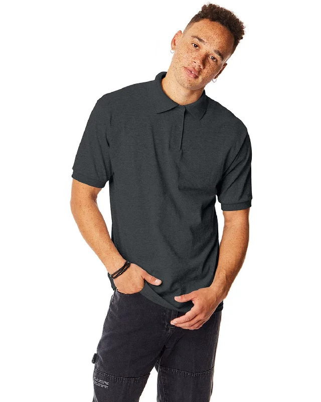 Exclusive Offer Hanes Jersey Knit Polo Shirt | Charcoal Heather