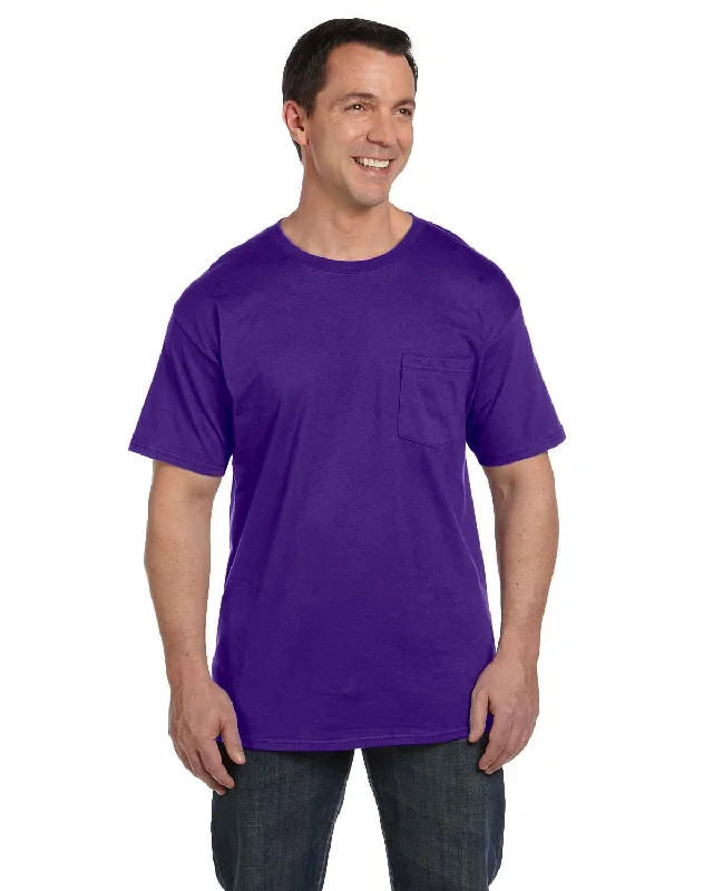 New Deals Hanes Beefy-T Pocket T-Shirt | Purple
