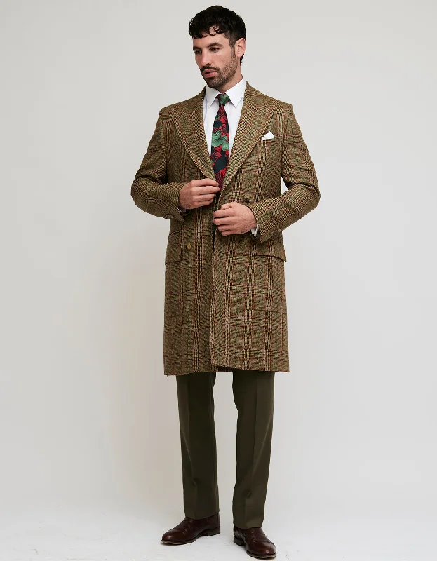 Special Price Brown Check Tweed Double Breasted Coat