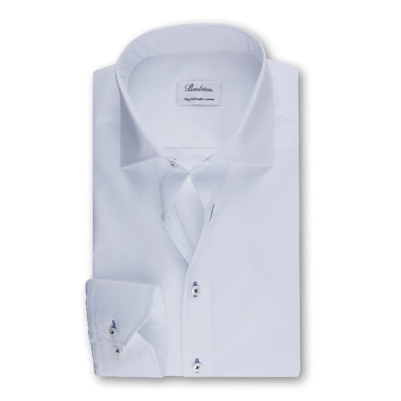 One-DAY Sale White Twill Fitted Body Contrast Buttonhole Shirt - Stenströms