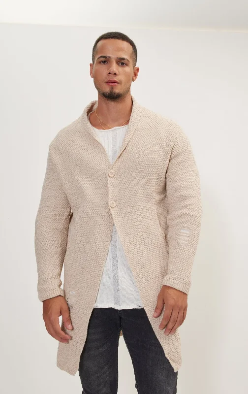 Online Only Distorted Knitted Cardigan - Stone