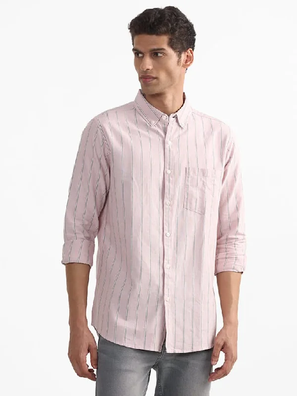 Year-End Clearance WES Casuals Pink Striped Slim-Fit Shirt