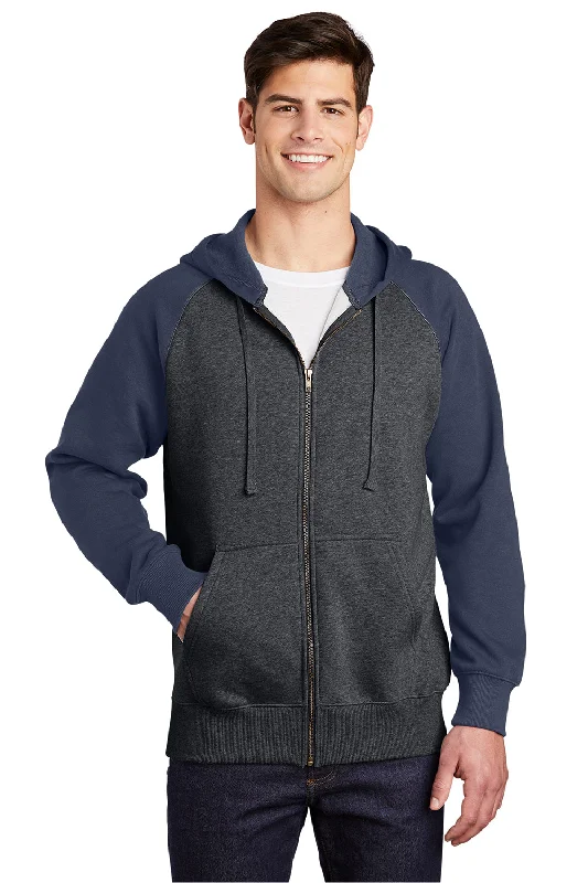 Exclusive Offers Sport-Tek Mens Shrink Resistant Fleece Full Zip Hooded Sweatshirt Hoodie w/ Pockets - Heather Graphite Grey/True Navy Blue