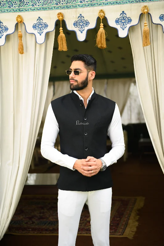 Daily Special Pashtush Mens Waistcoat, Fine Wool, Solid Black