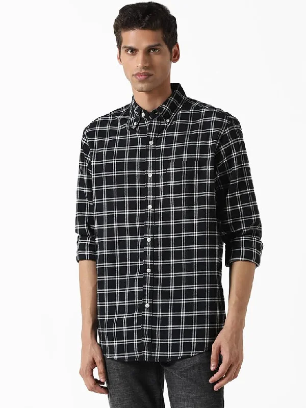 Bargain Prices WES Casuals Black & White Checked Relaxed-Fit Shirt