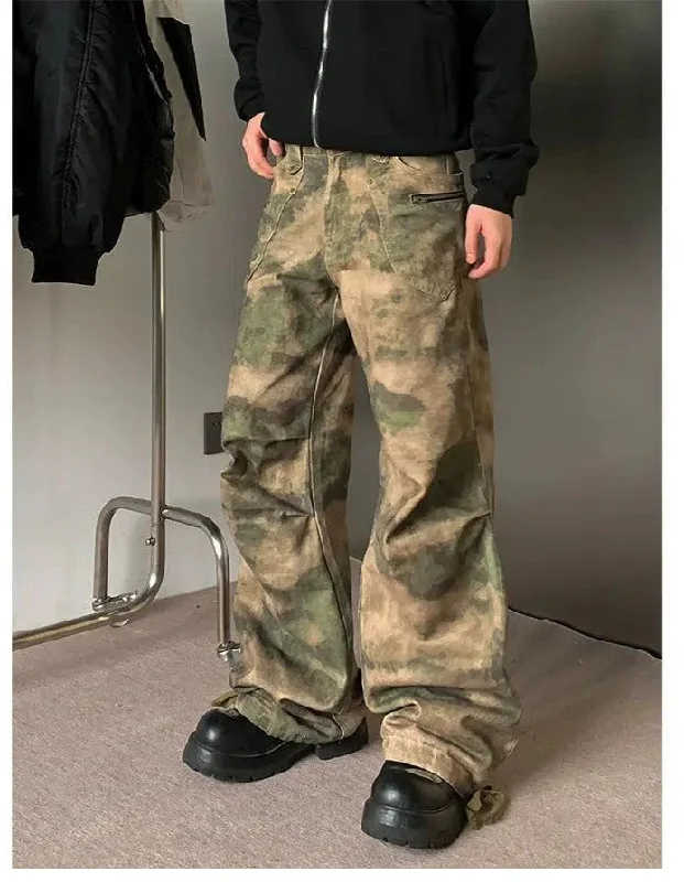 Major Savings Washed Camo Pleats Cargo Pants