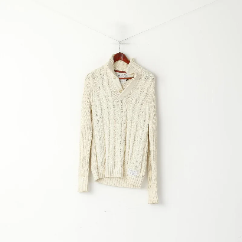 Special Discount Hilfiger Denim Men S Jumper Cream Cable Knit Cotton Classic Plain Sweater