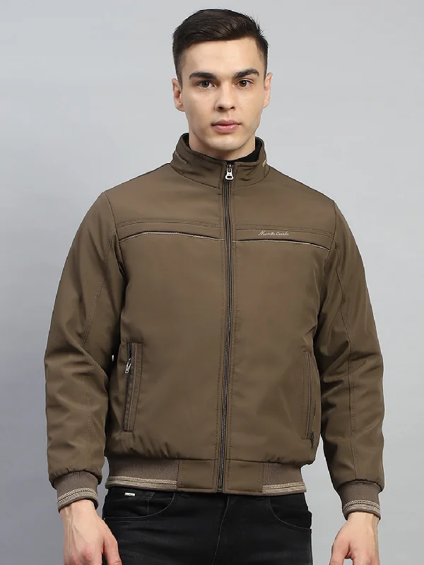 Best Bargains Men Brown Solid Mock Neck Full Sleeve Jacket