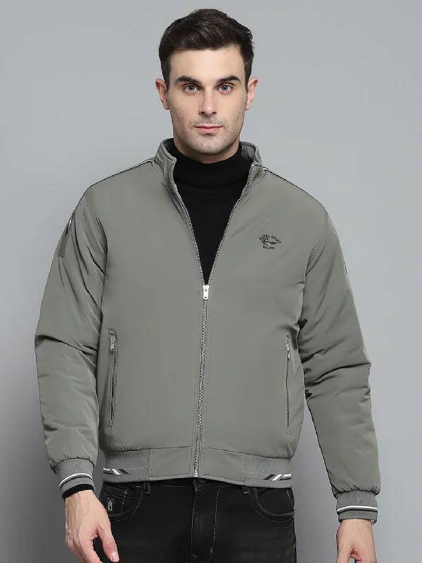 Steal Deal Men Green Solid Mock Neck Full Sleeve Jacket