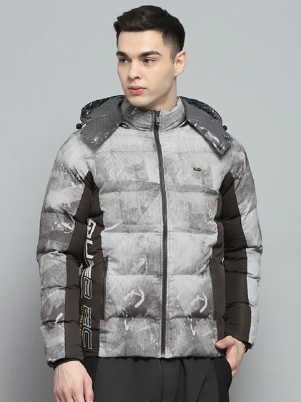 Weekend Offers That Delight Men Brown Printed Detachable Hood Full Sleeve Jacket