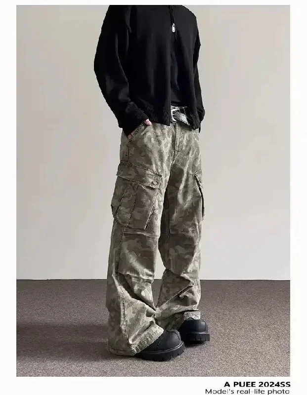 Instant Discount Pleated Flared Camo Cargo Pants