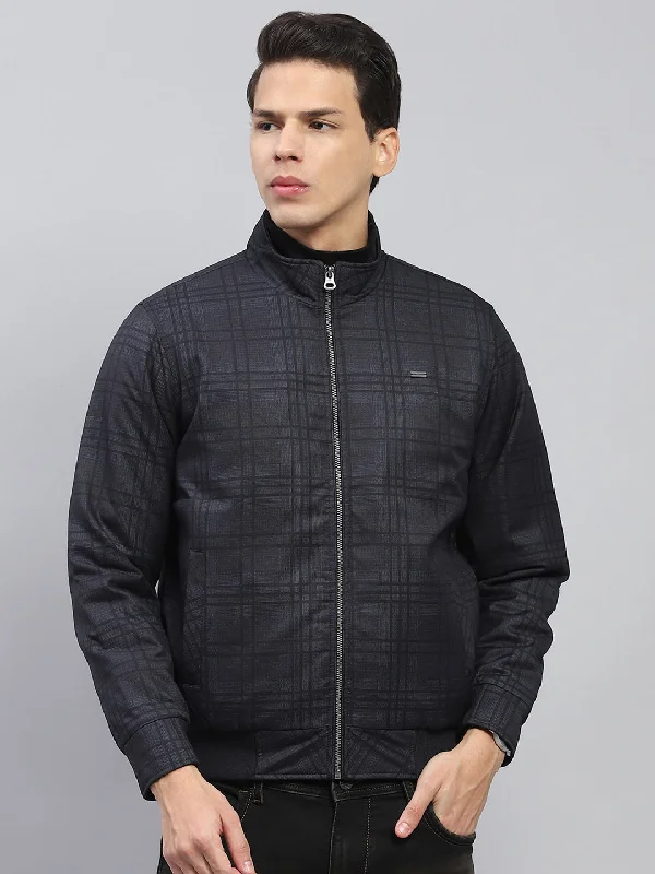 Special Buy Men Grey Self Design Mock Neck Full Sleeve Jacket