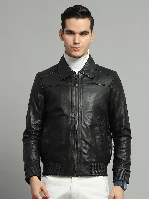New Deals Men Black Solid Collar Full Sleeve Jacket