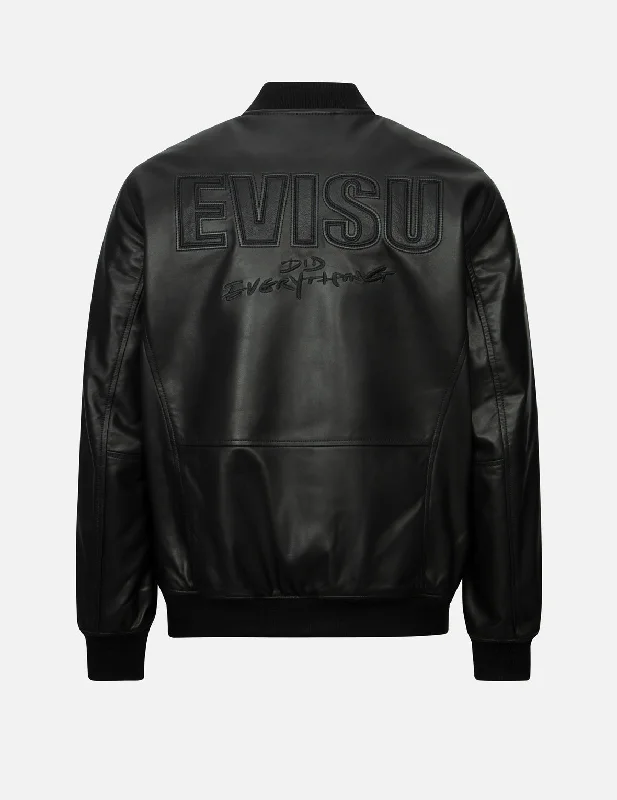 Savings Alert Logo Appliquéd Leather Bomber Jacket