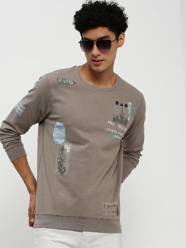 Don't Miss Out Men Grey Typographic Sweatshirt