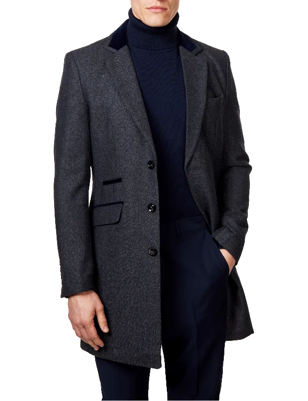 Members Only COSMO – GREY HERRINGBONE WOOL BLEND LONG OVERCOAT